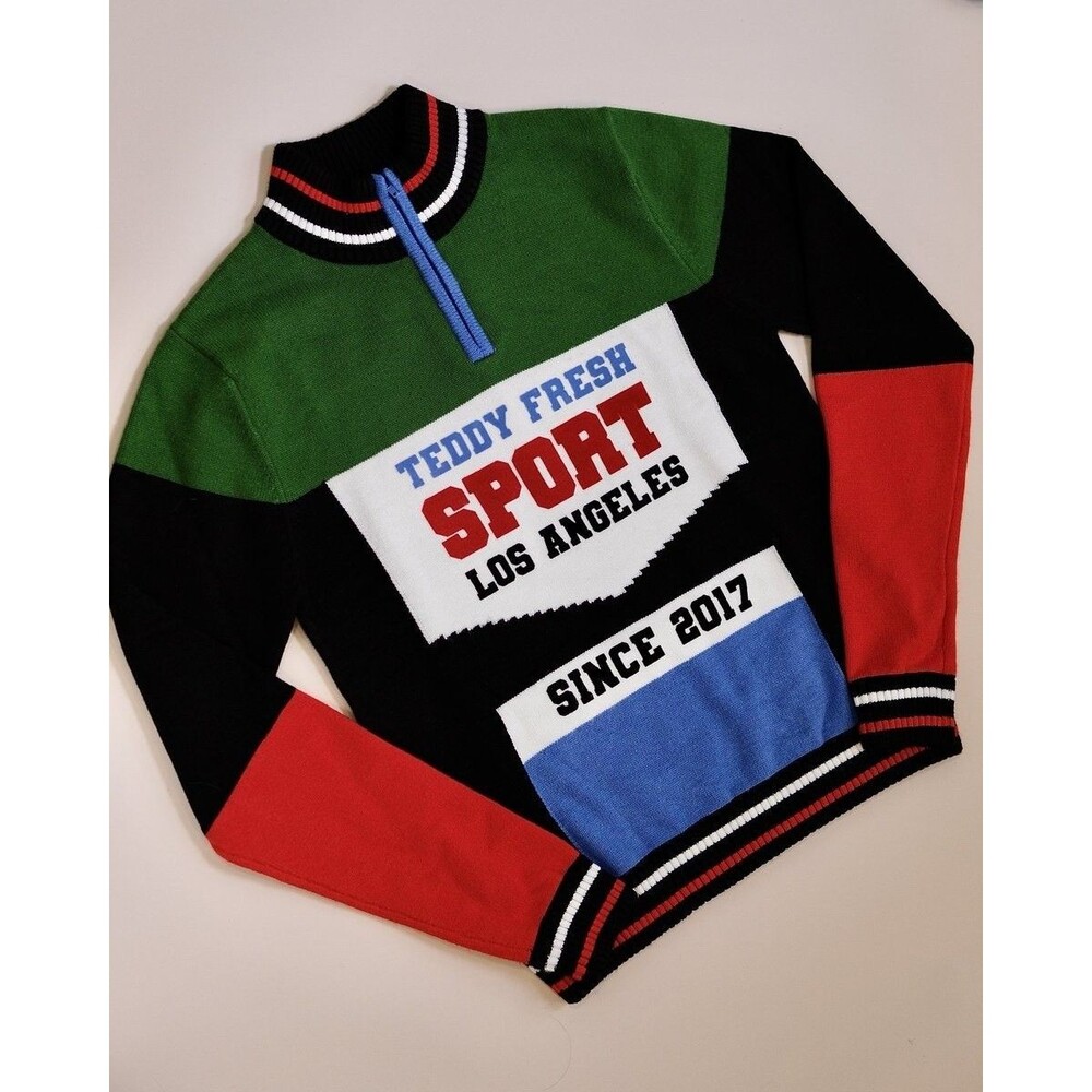 Teddy‎ Fresh Bike Jersey 1/4 Zip Sweater Sweatshirt Size L Unisex Multicolor